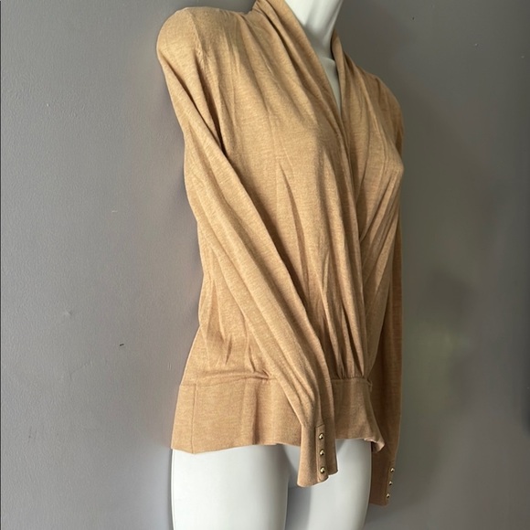 White House Black Market Tan Wrap Blouse Size S - Picture 2 of 10